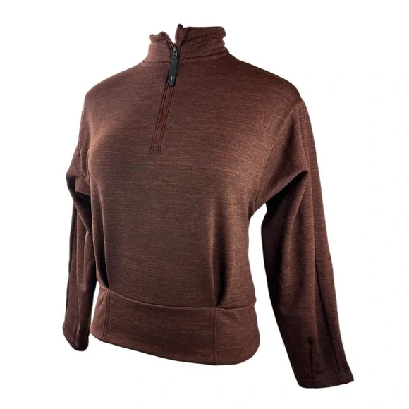 Athleta Altitude Polartec Half Zip Sweatshirt Mahogany Heather Brown Crop Small - Picture 12 of 14